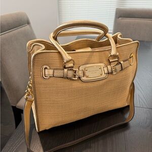 Michael Kors Gold Woven Satchel with Top Handles